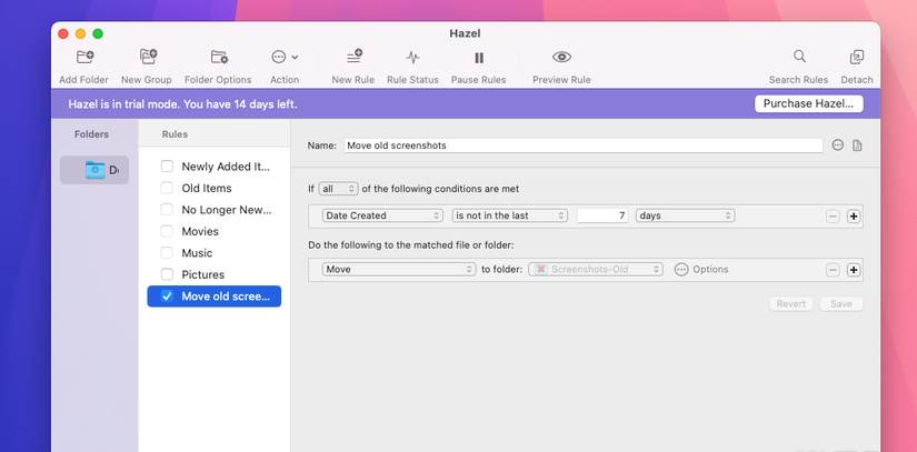 لقطات شاشة Hazel تنقل