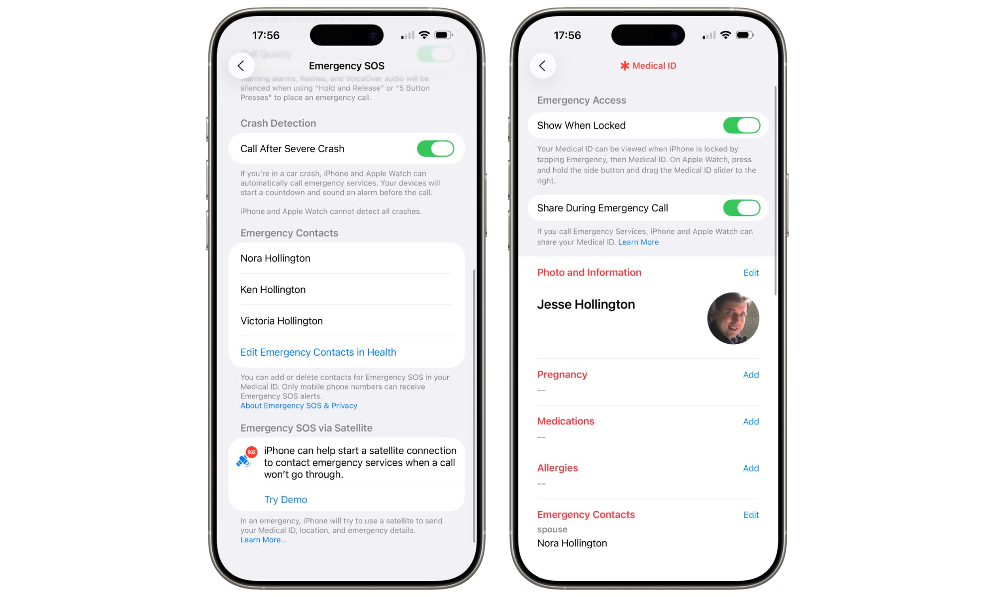 معرف الطوارئ و SOS في حالات الطوارئ على iPhone