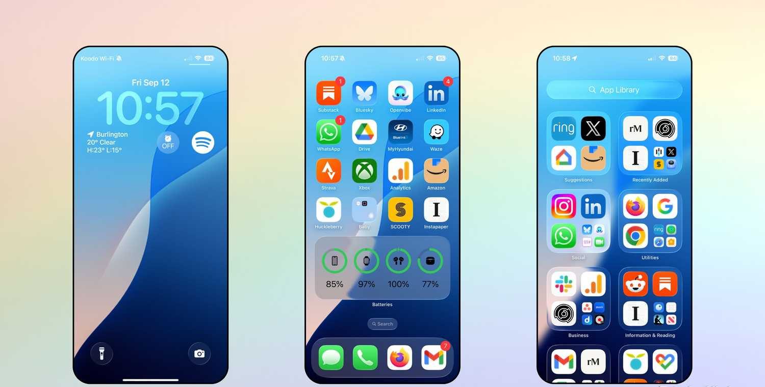 لقطات شاشة لنظام iOS 26