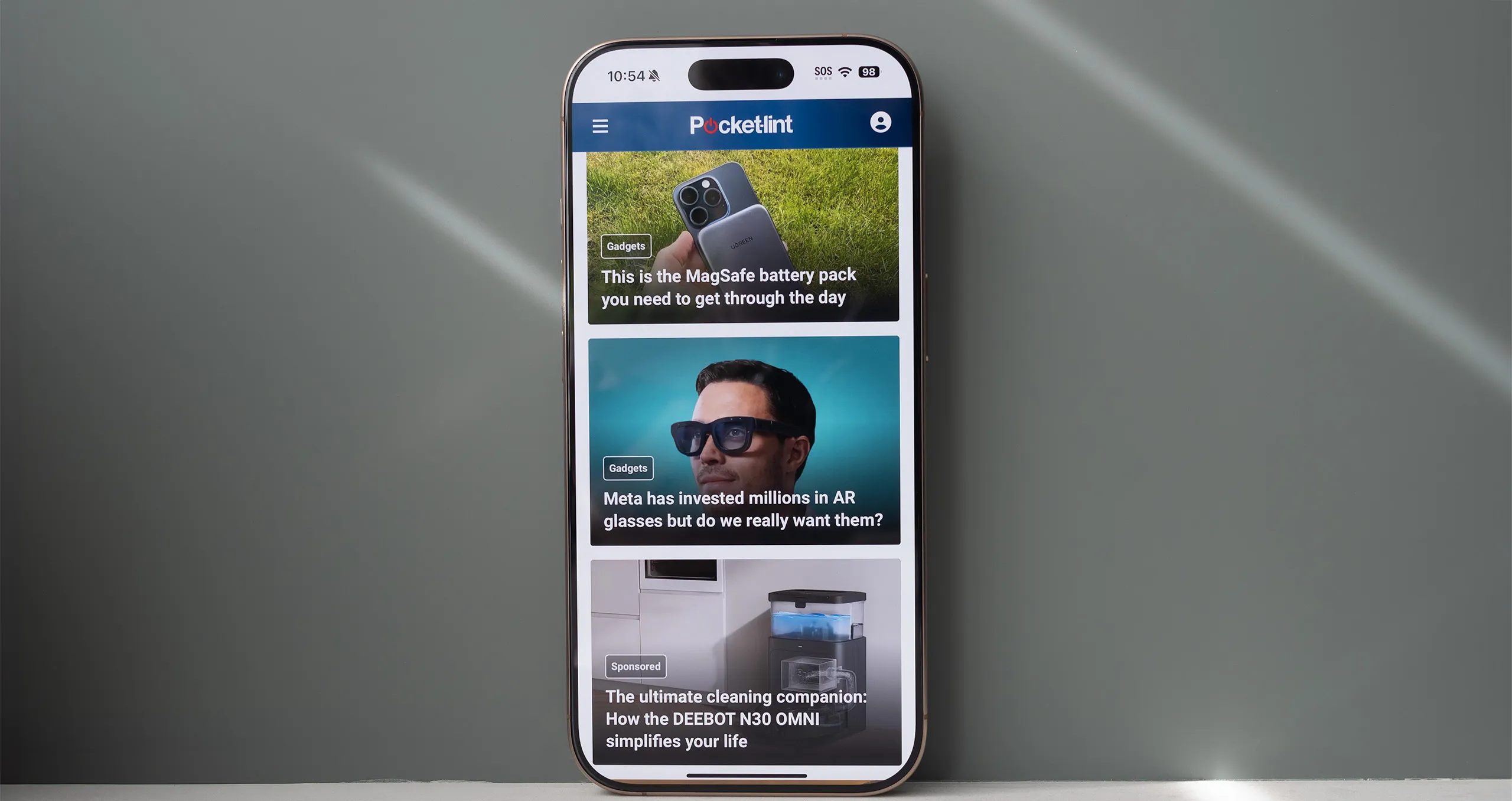 The iPhone 16 Pro showing Pocket-lint. 