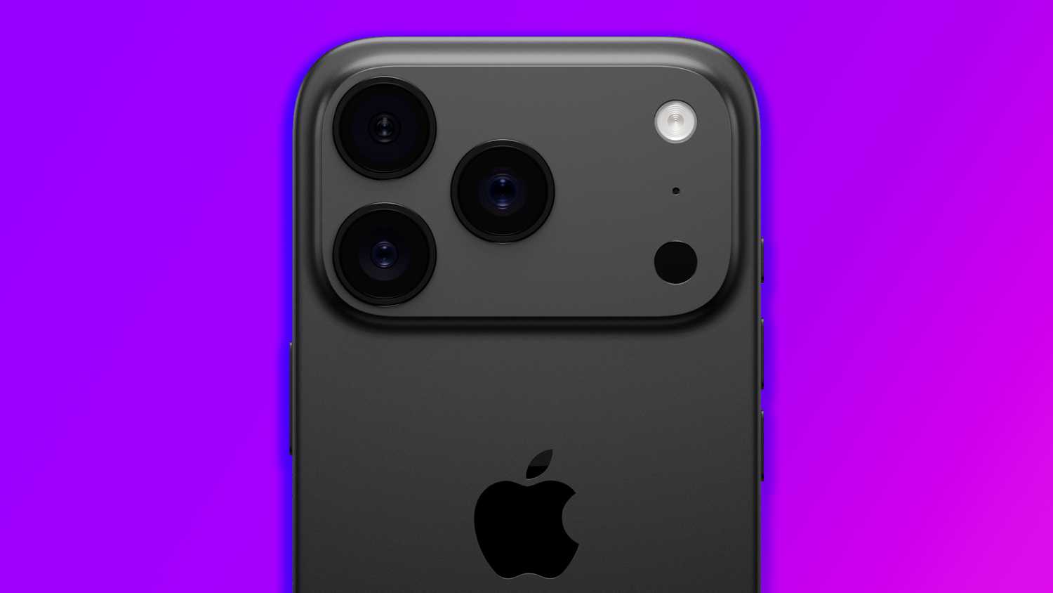 تصميم تخيلي لهاتف iPhone 17 Pro على خلفية أرجوانية.