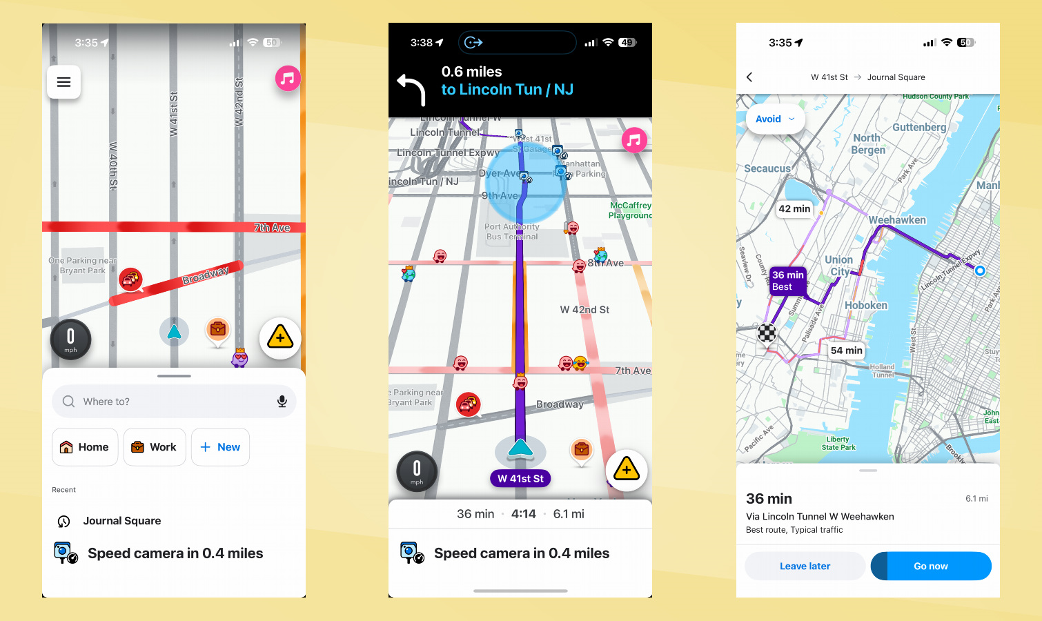 لقطات لواجهة تطبيق Waze.