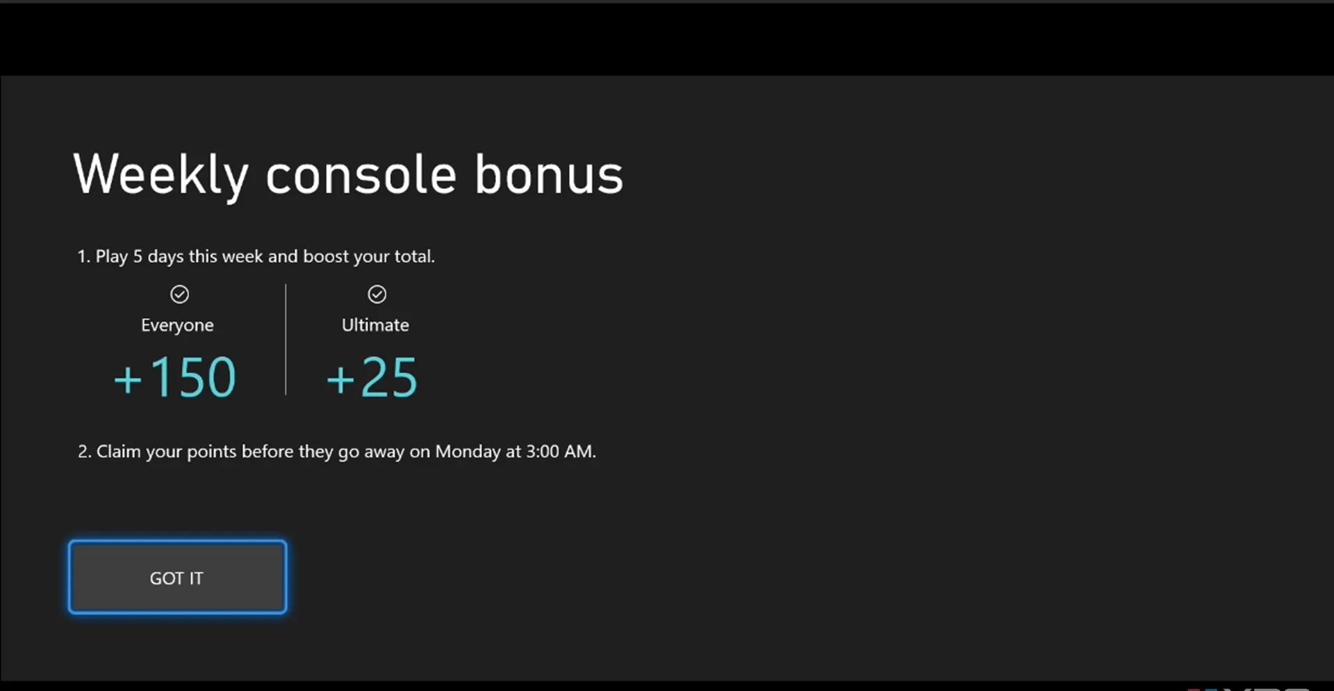 لقطة شاشة لمكافأة وحدة التحكم الأسبوعية على Xbox Game Pass