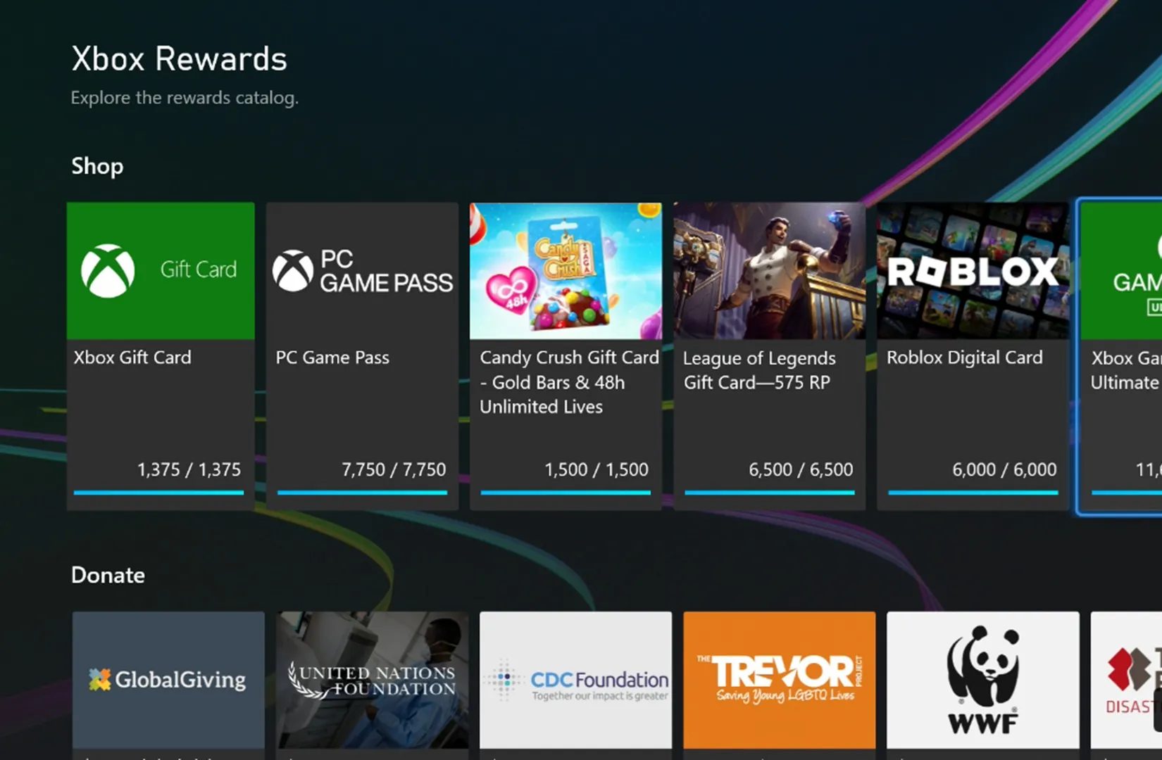 صورة شاشة للمكافآت التي يمكن استبدالها على Xbox Game Pass