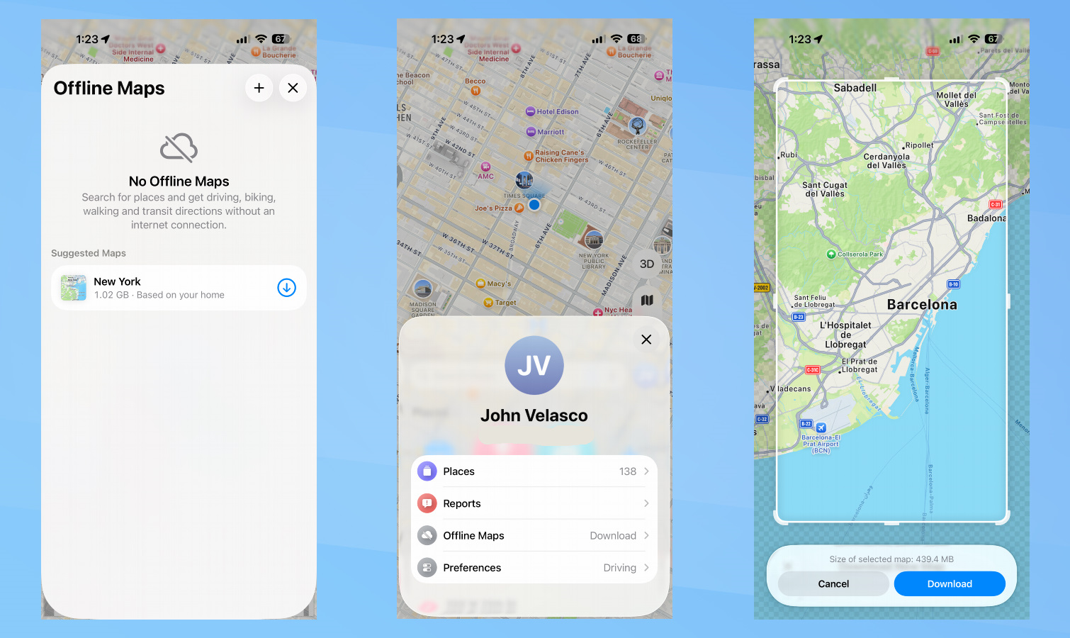 لقطة شاشة لخرائط Apple في وضع عدم الاتصال.