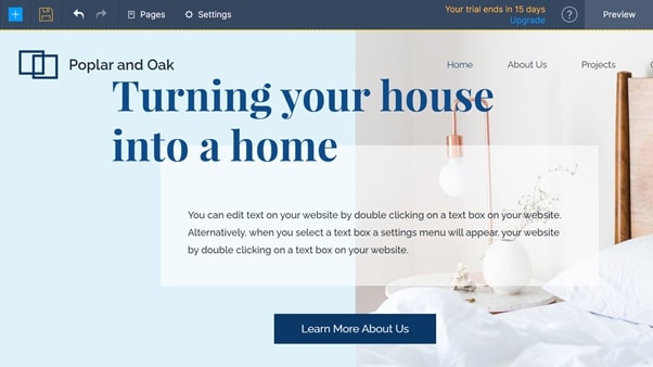 واجهة تحرير Zoho Sites قيد الاستخدام