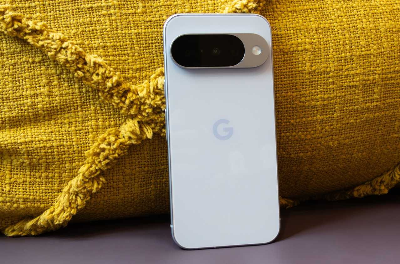 Google's Pixel 10 Pro sitting against a pillow