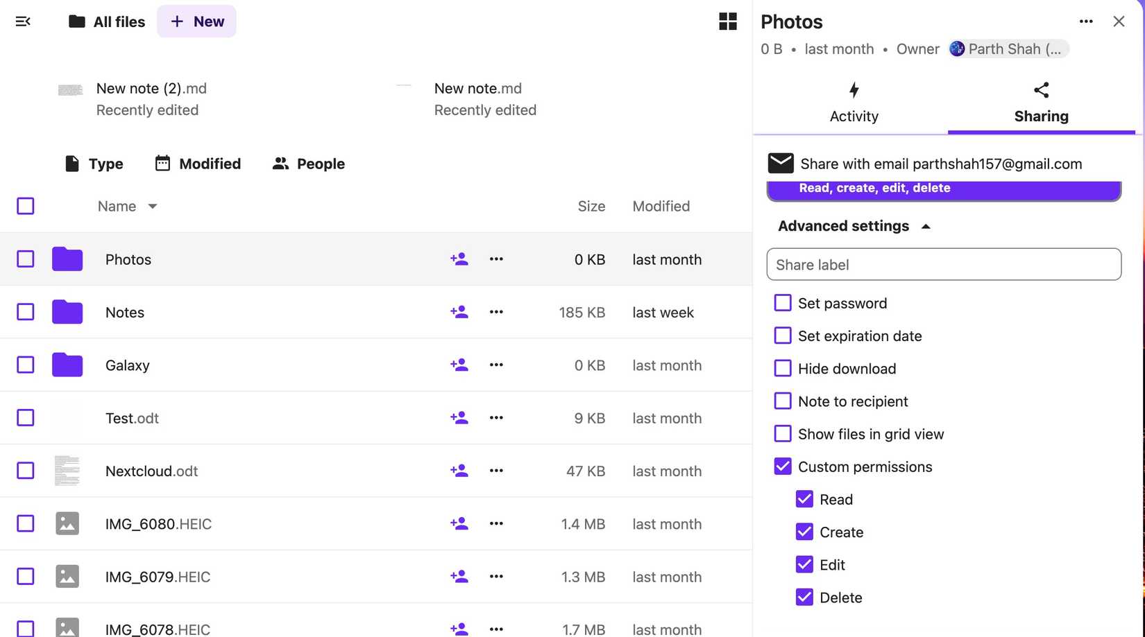ميزات التعاون في Nextcloud