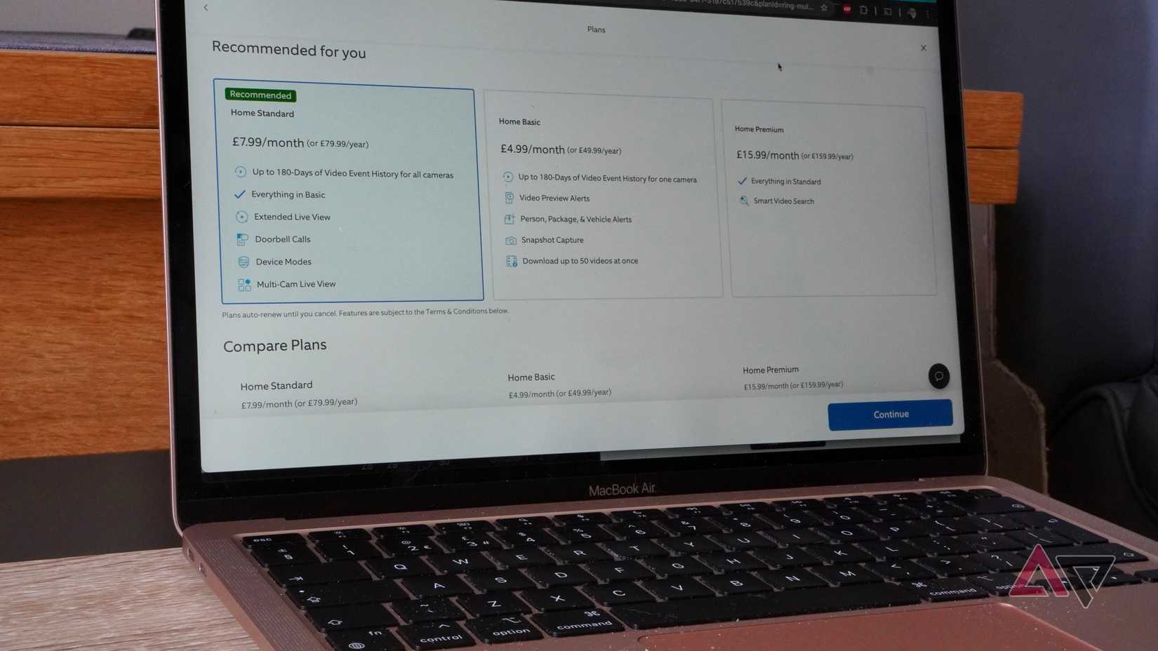 خطط اشتراك Ring معروضة على شاشة جهاز لابتوب