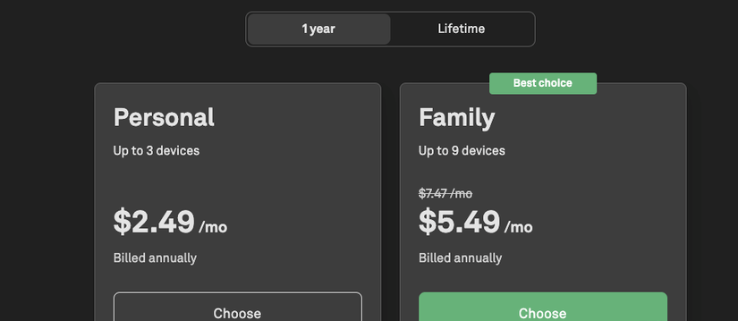 لقطة شاشة لهيكل الدفع في AdGuard.