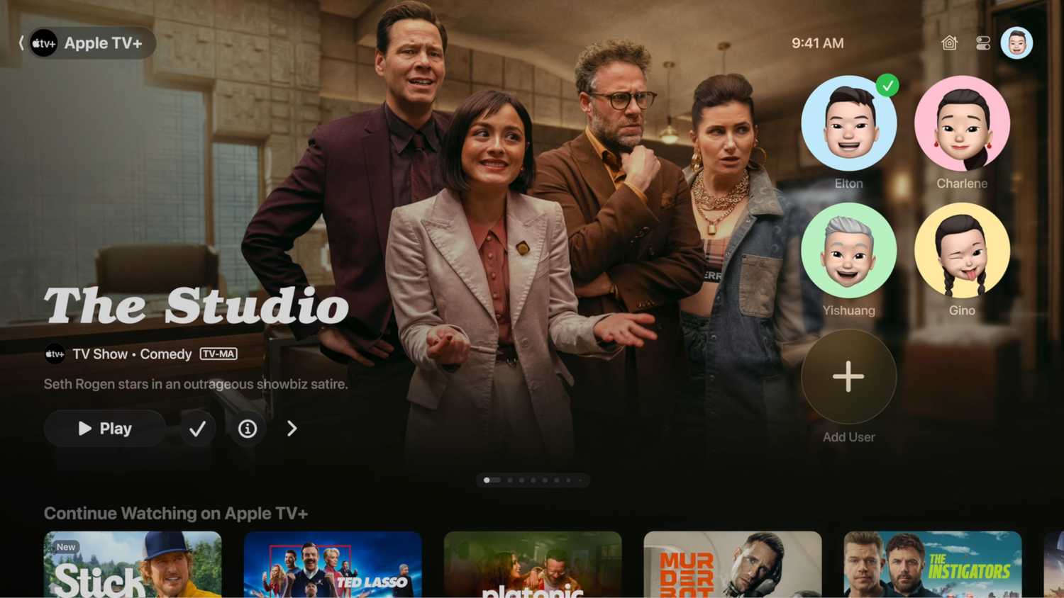 تبديل ملفات تعريف المستخدمين في tvOS 26 على Apple TV 4K.