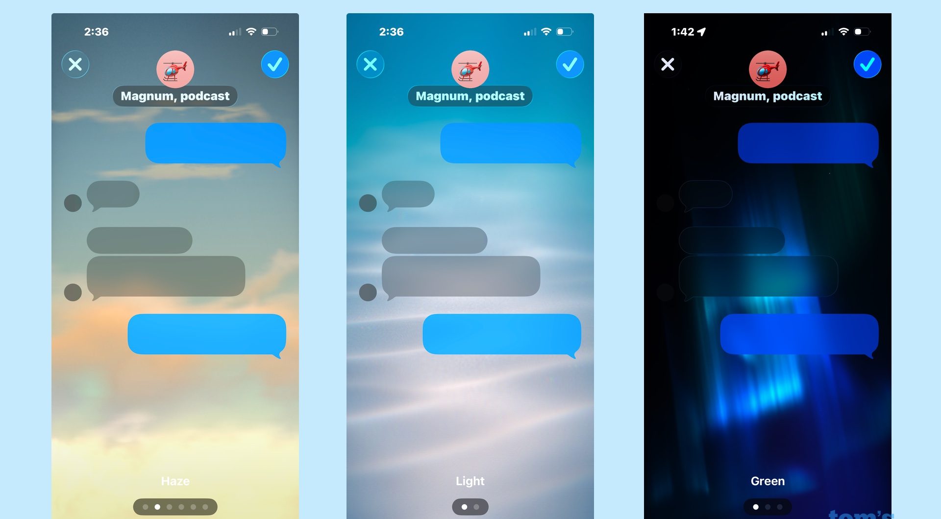 خيارات السماء والماء والشفق القطبي لخلفيات تطبيق الرسائل في iOS 26