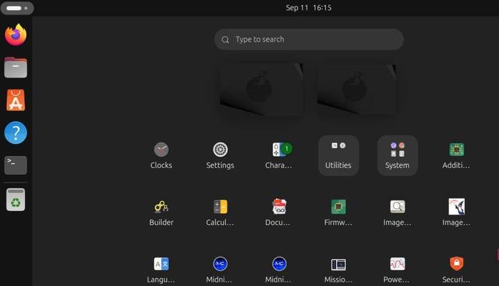 screenshot of ubuntu app list