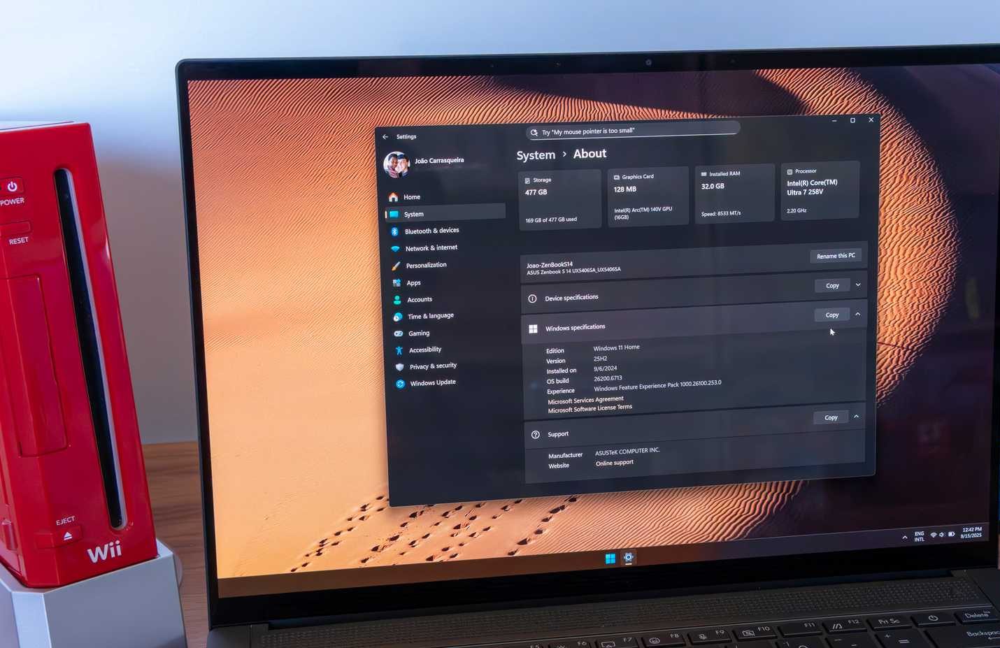 A laptop running Windows 11 version 25H2