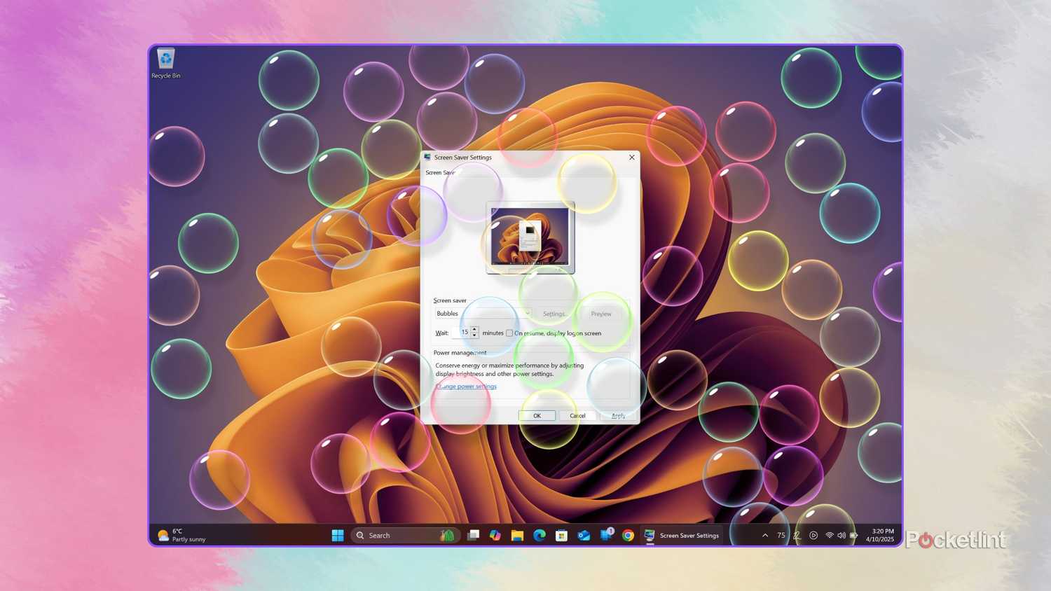 لقطة شاشة لتكوين شاشة توقف في Windows 11