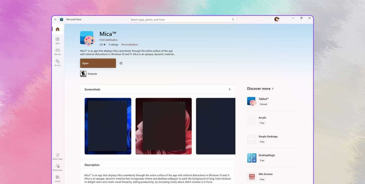 لقطة شاشة من متجر Microsoft في Windows 11