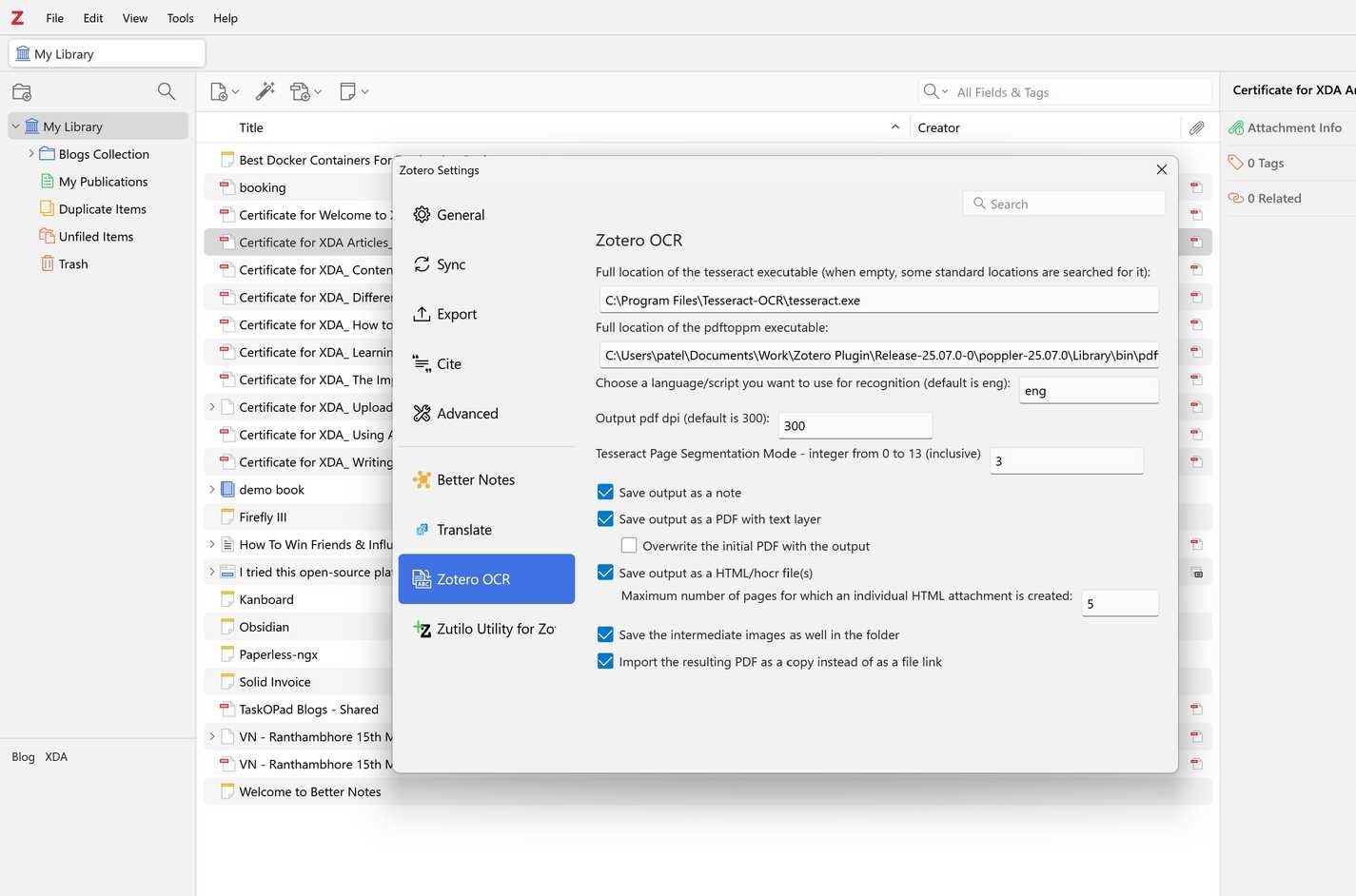 zotero ocr settings page
