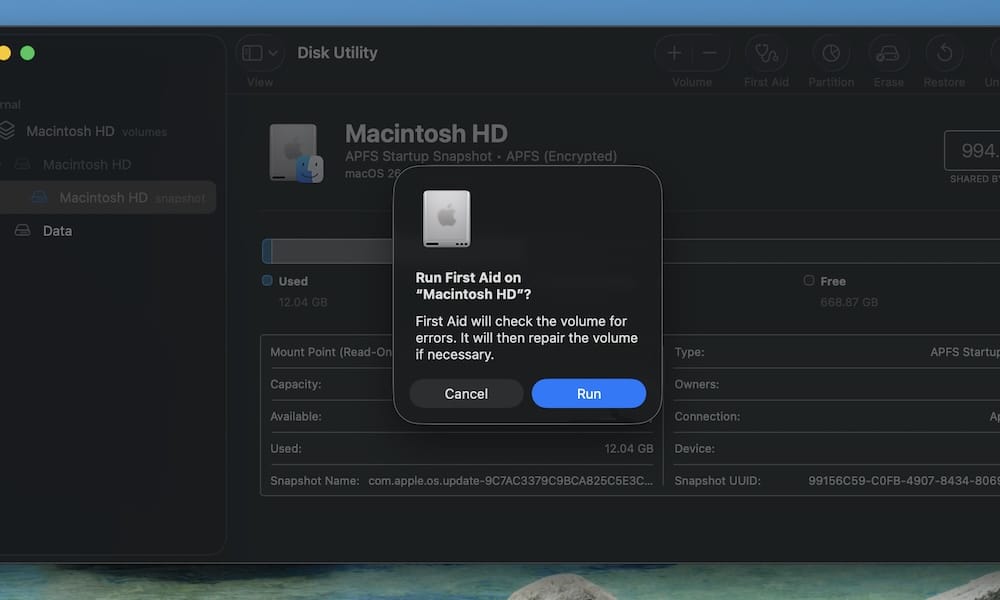 Disk Utility First Aid on Mac