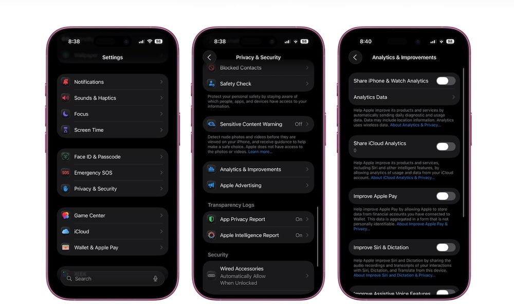 Disable Apple Analytics and Improvements iPhone