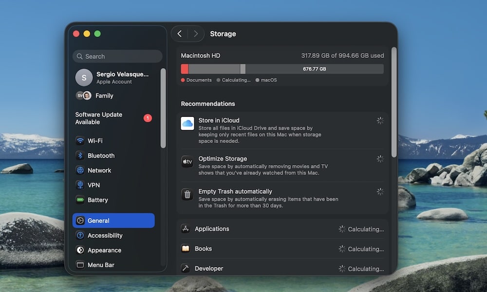 إدارة مساحة التخزين على جهاز Mac