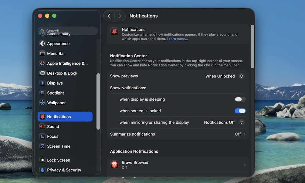 Notification Settings on Mac