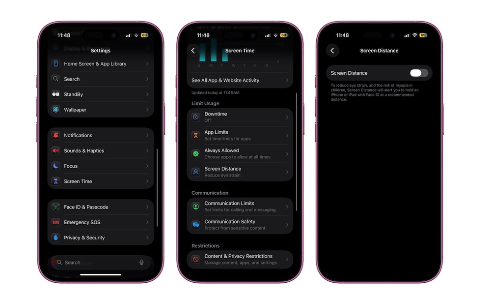 مسافة الشاشة على iPhone