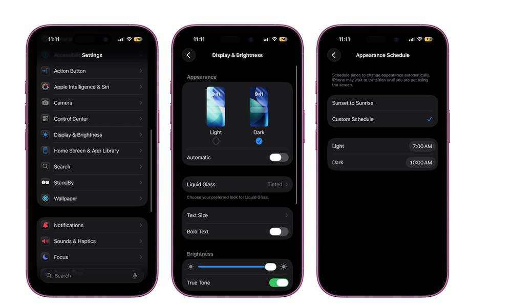 ضبط الوضع الداكن (Dark Mode) على iPhone