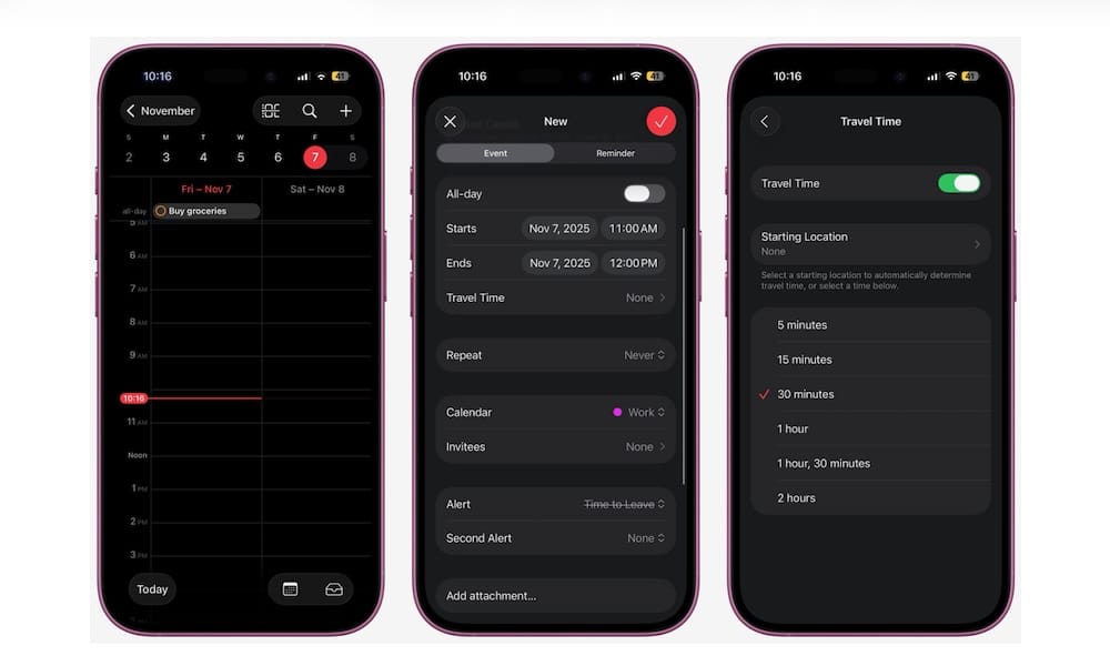 Travel Time Reminders app on iPhone