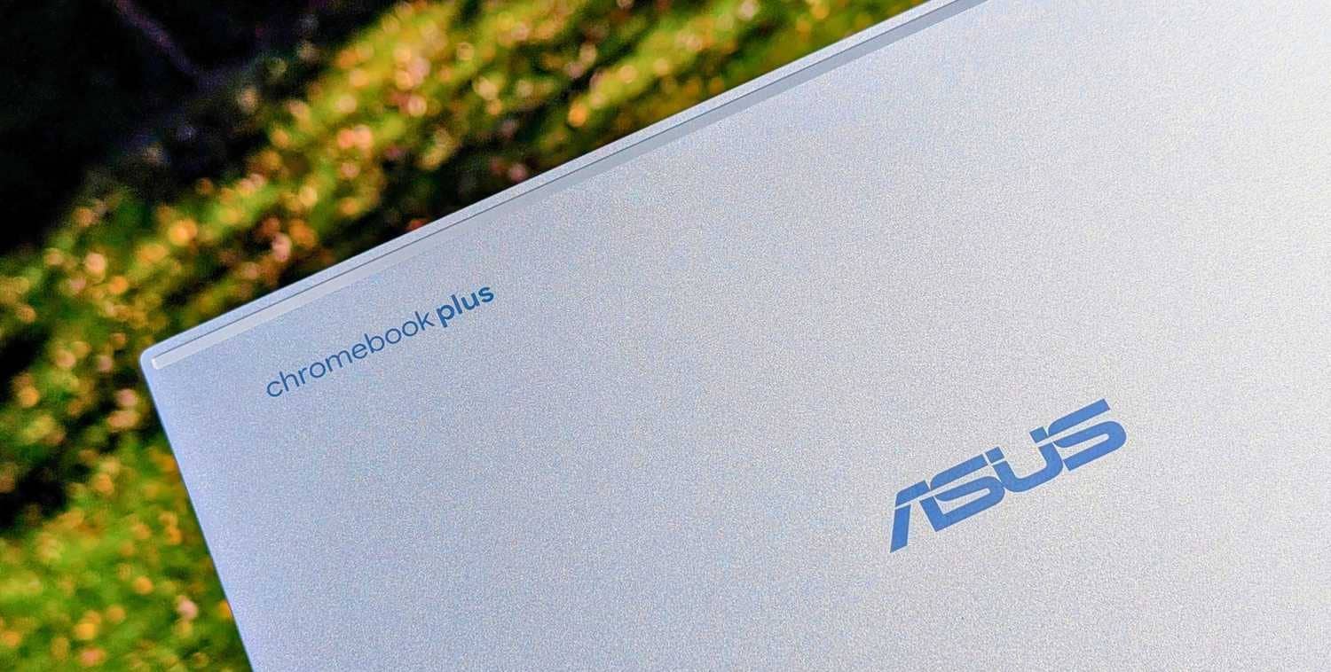 The lid of an ASUS Chromebook Plus.