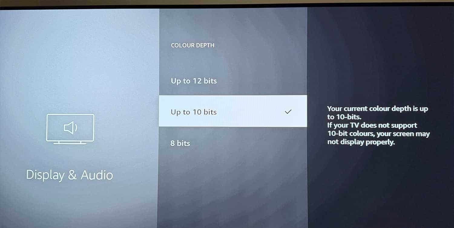 إعداد عمق الألوان على جهاز Fire TV.