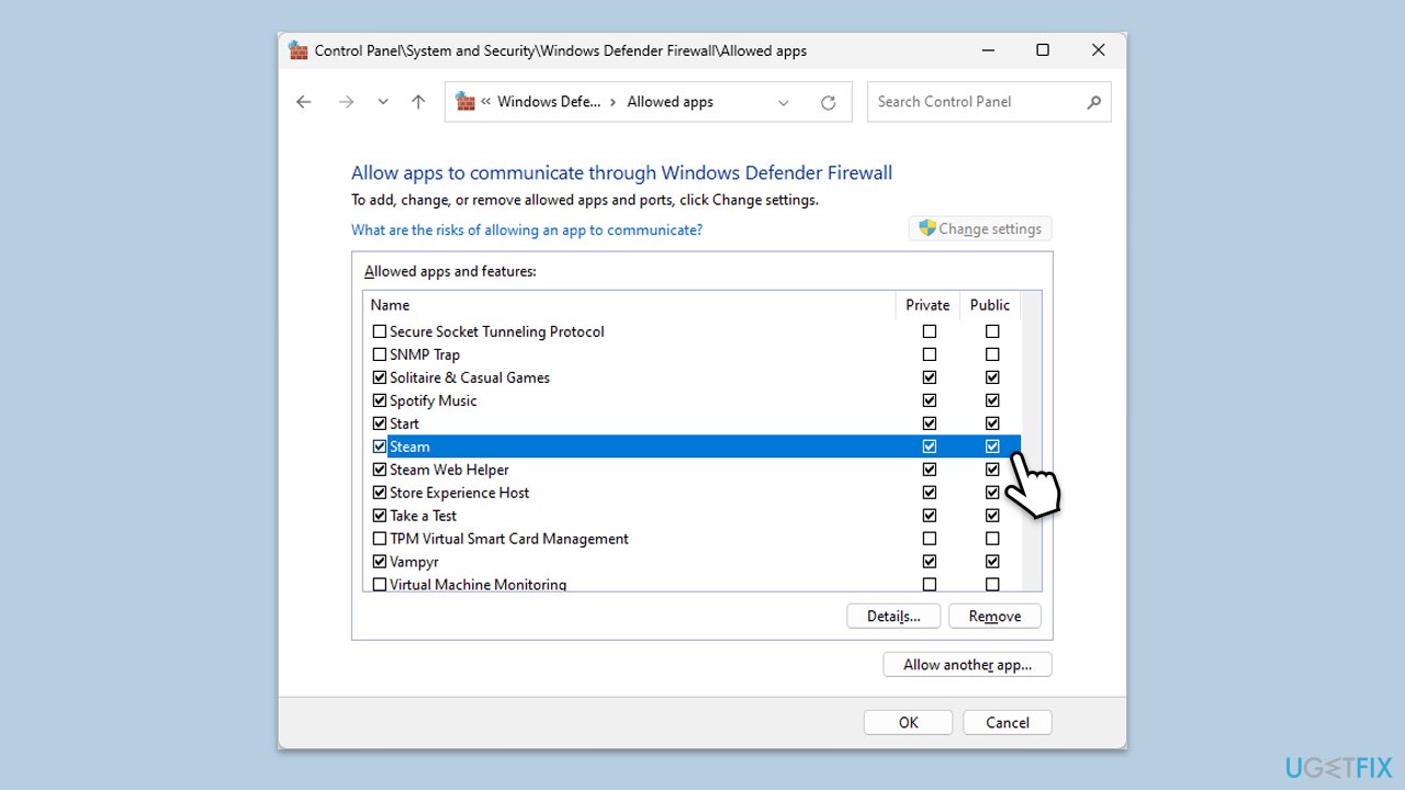 السماح عبر جدار الحماية