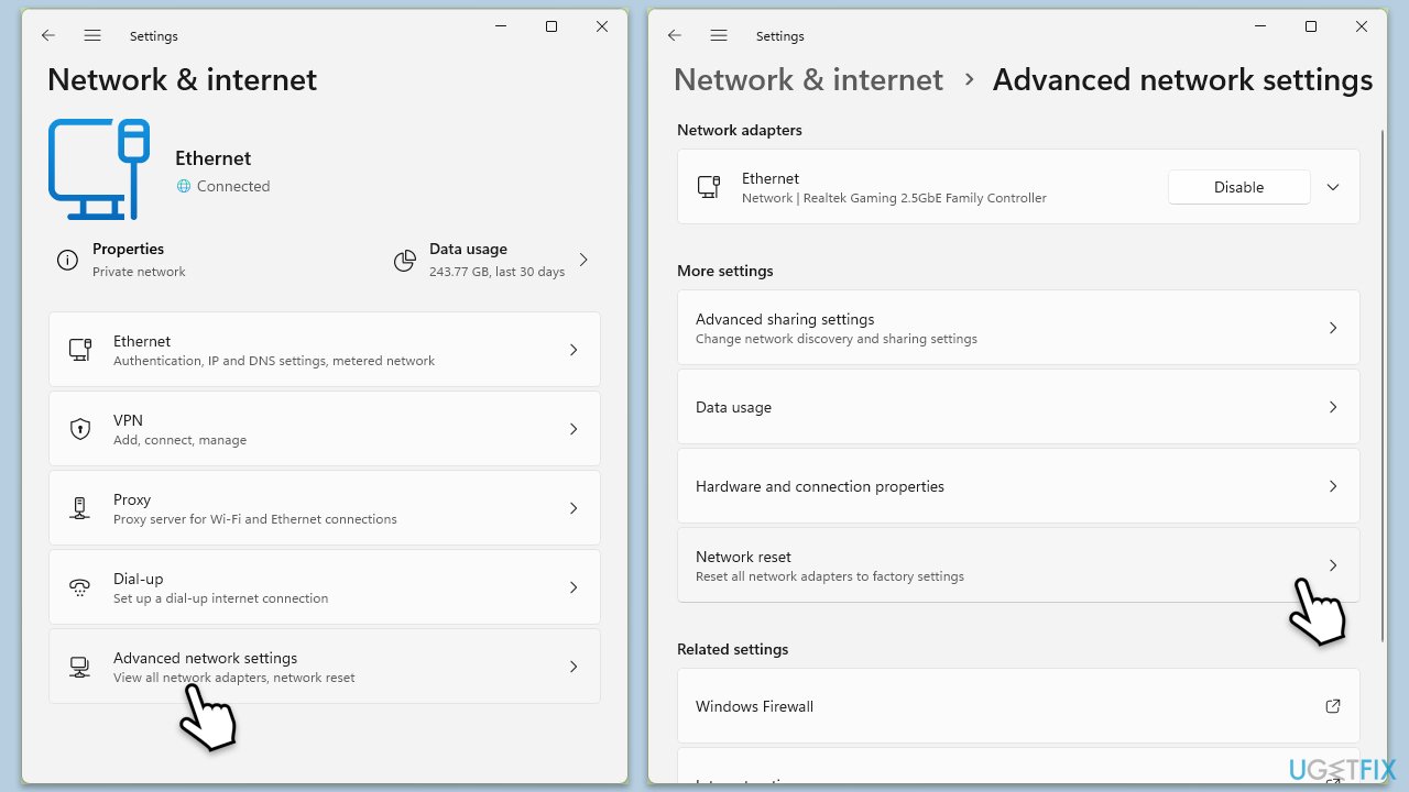 إعادة تعيين الشبكة