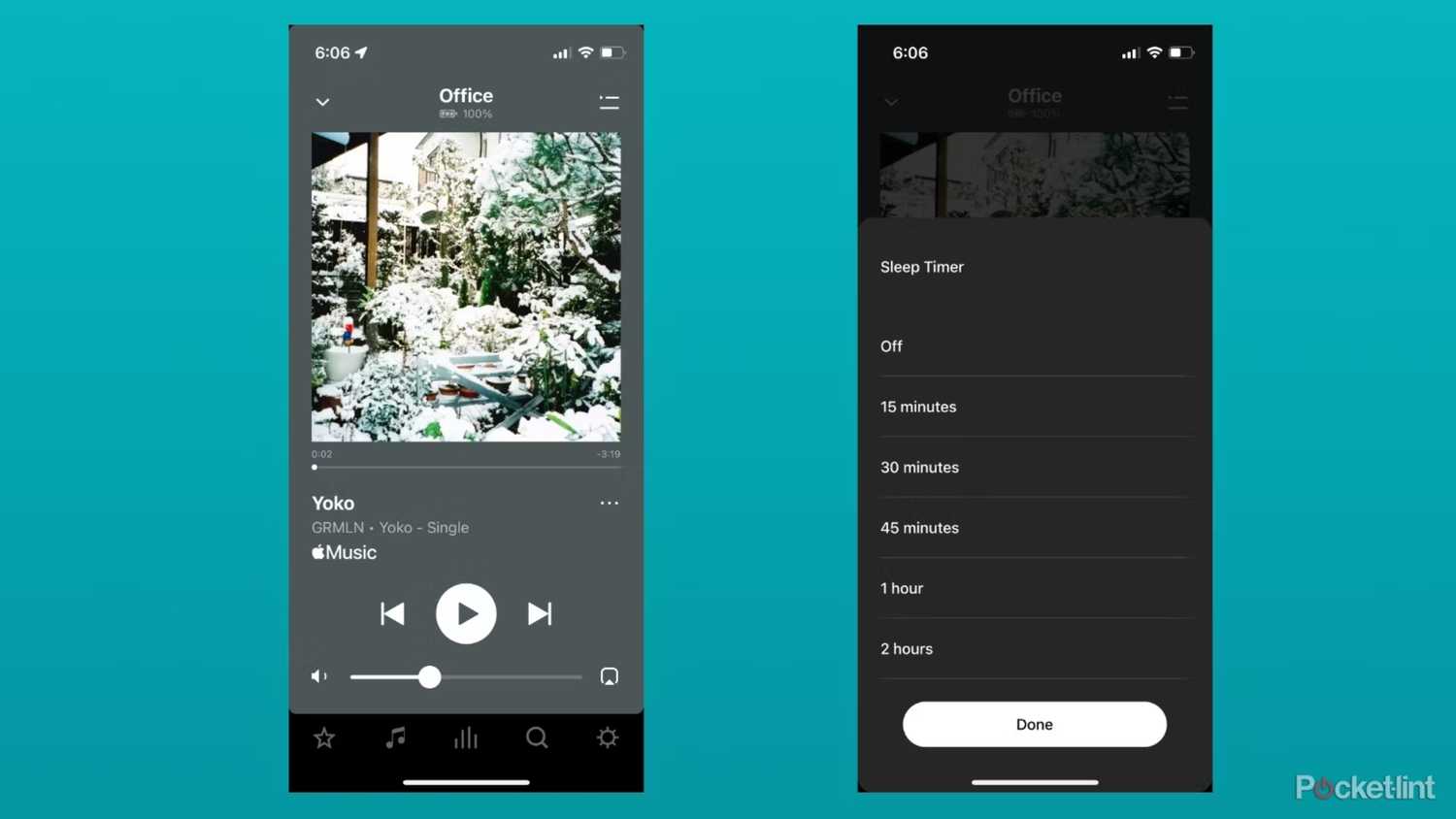 ضبط مؤقت النوم في تطبيق Sonos.
