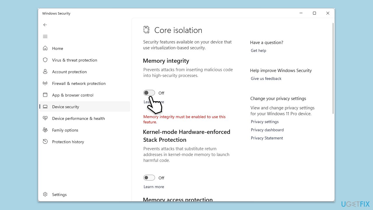 تعطيل عزل الذاكرة