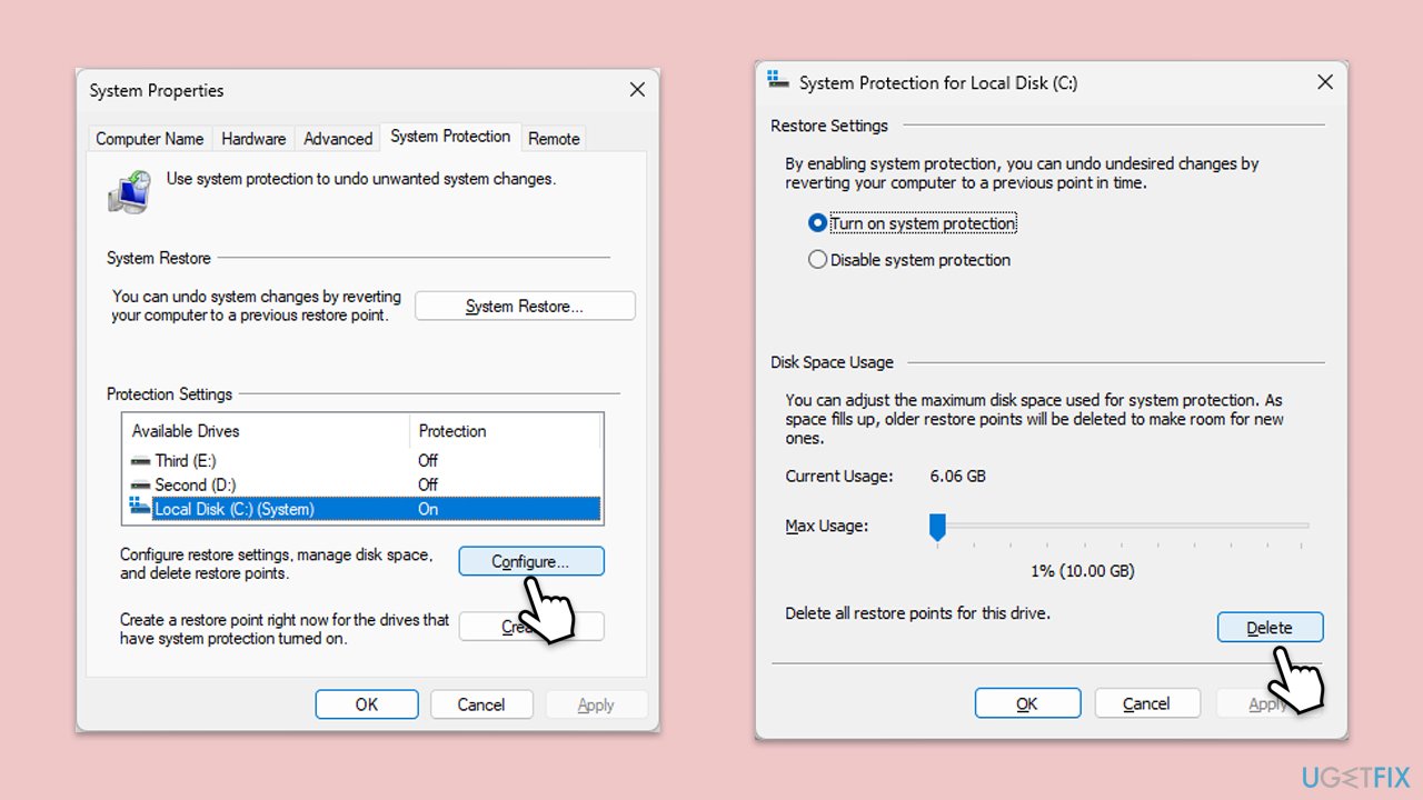 حذف نقاط الاستعادة القديمة