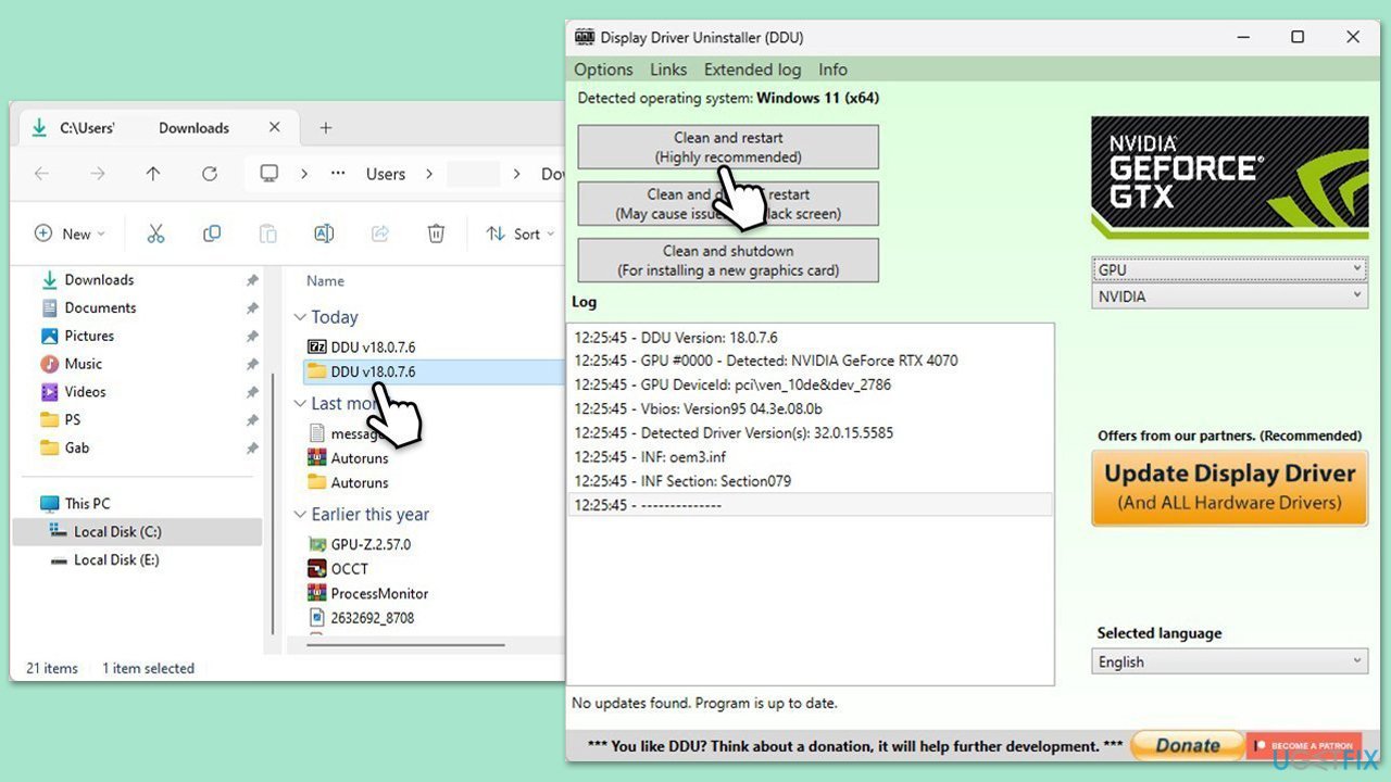 إعادة تثبيت برنامج تشغيل وحدة معالجة الرسوميات