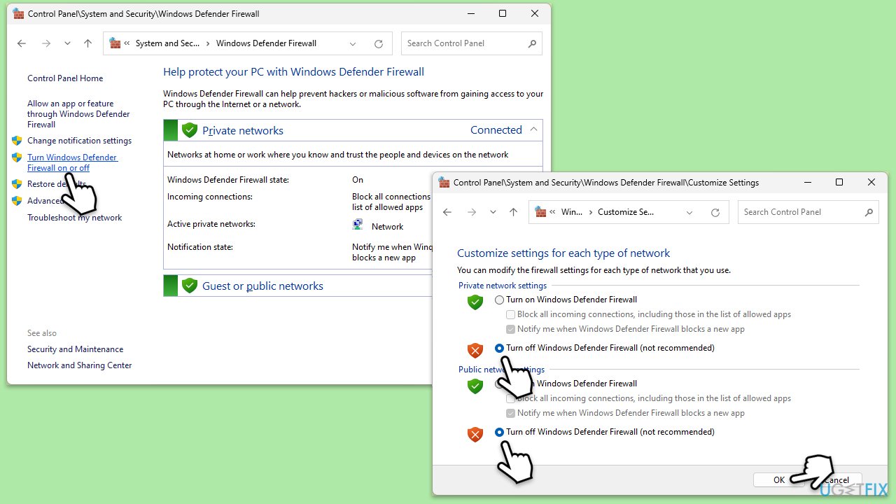 تعطيل جدار الحماية