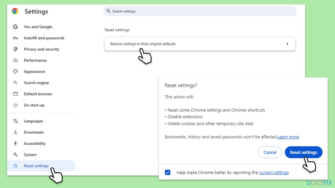إعادة تعيين Chrome