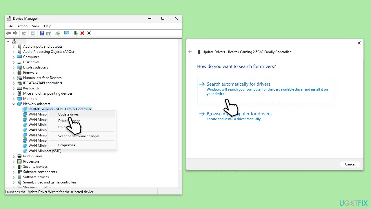 تحديث برامج تشغيل الشبكة