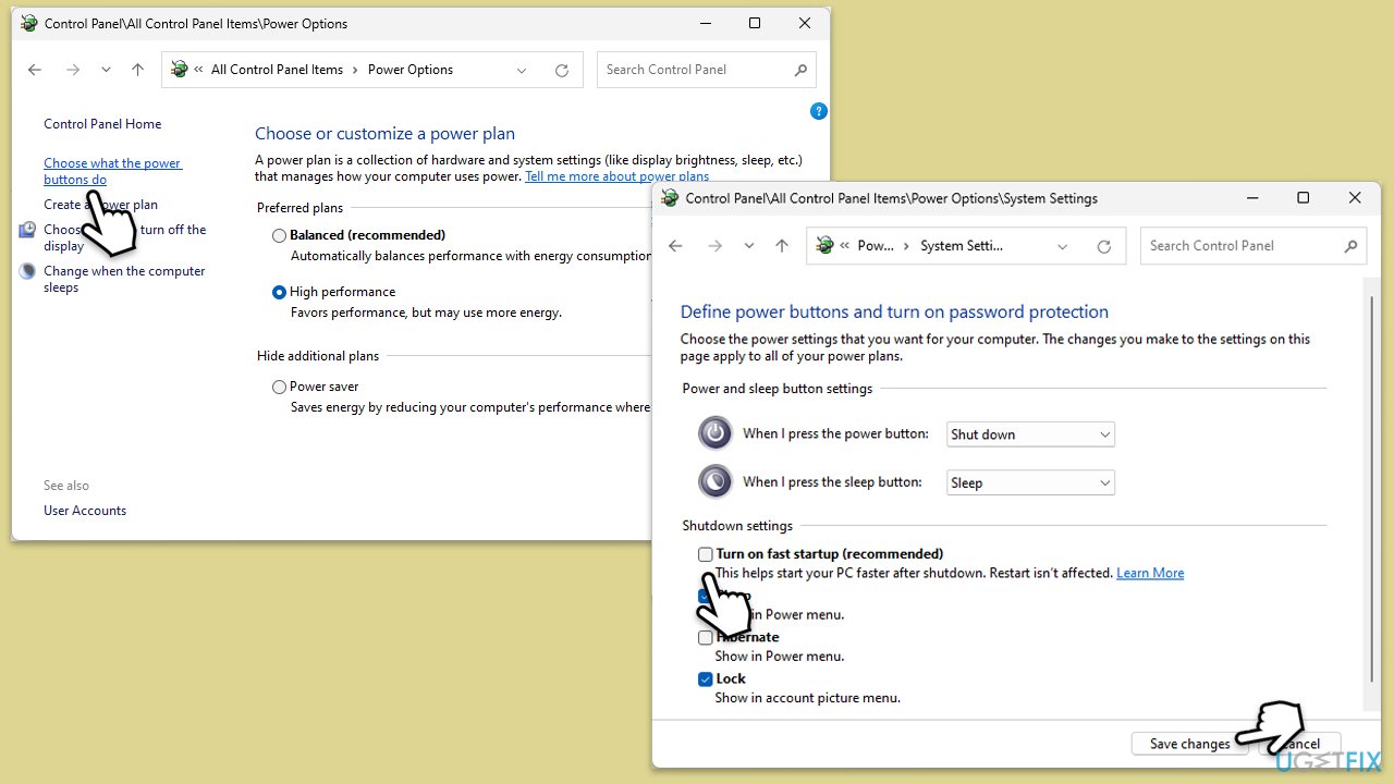 تعطيل التشغيل السريع