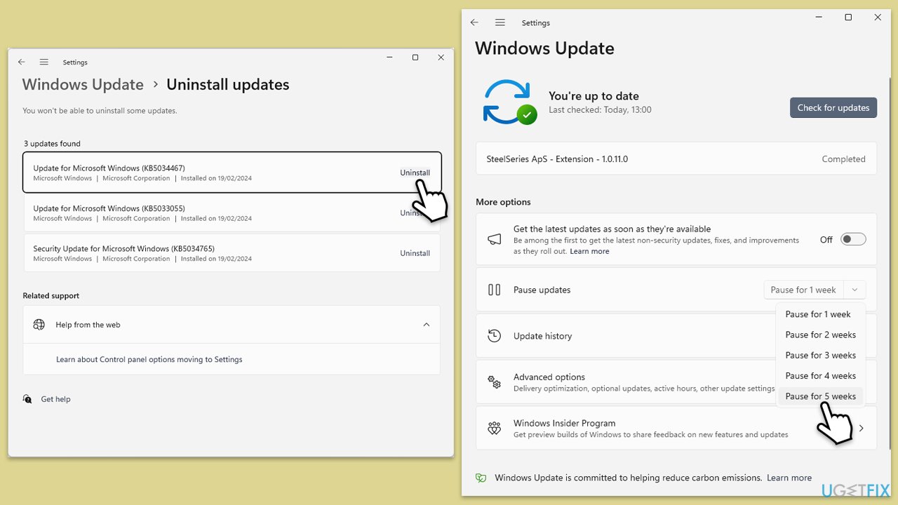 إلغاء تثبيت التحديثات
