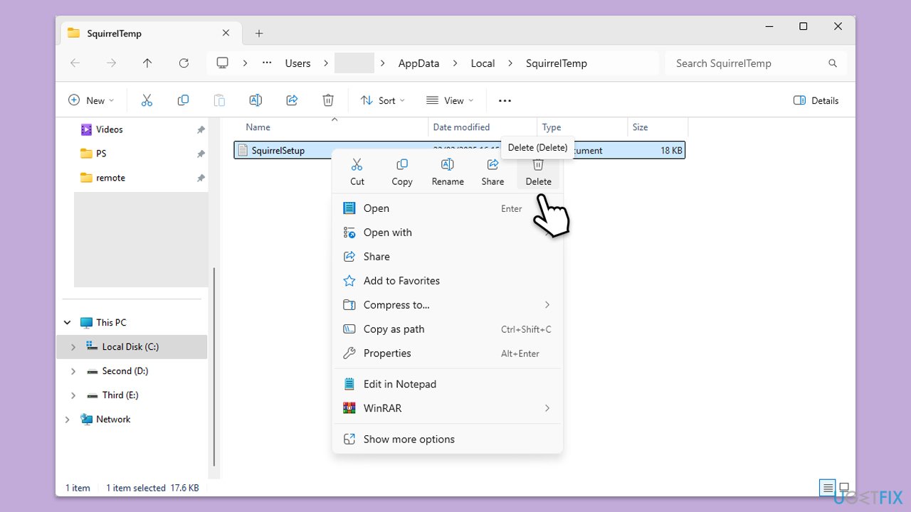 مسح ذاكرة التخزين المؤقت للتثبيت