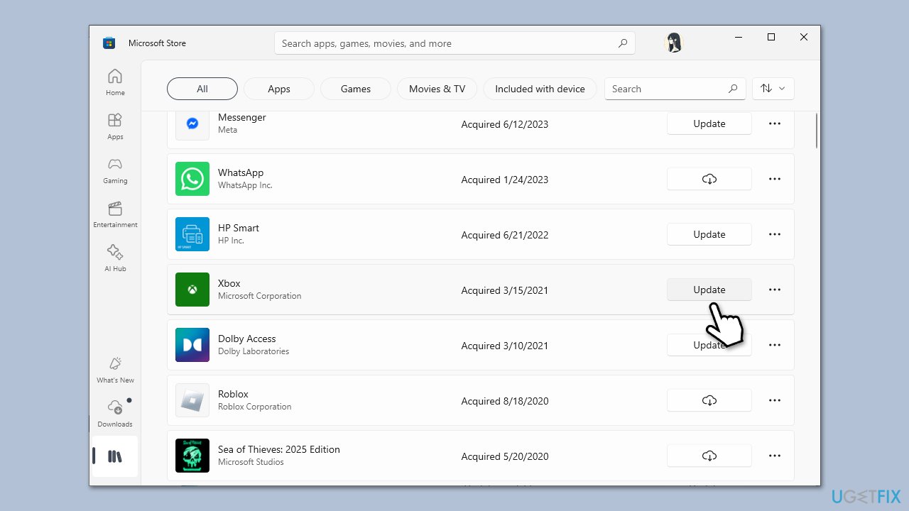 الفتح عبر Microsoft Store