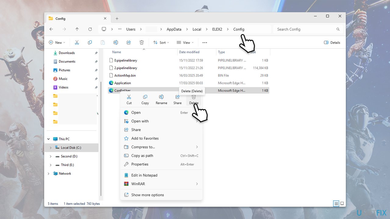 حذف ملفات ConfigUser