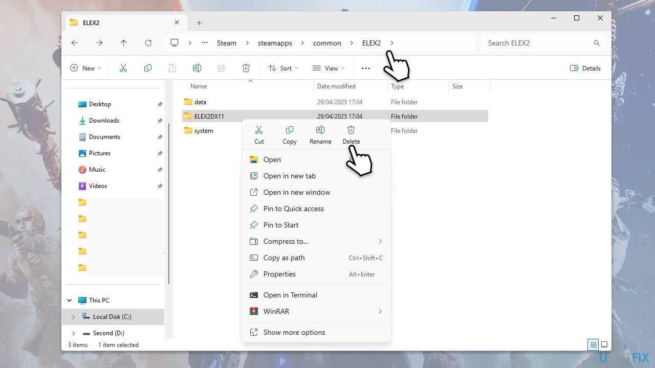 حذف مجلد ELEX2DX11
