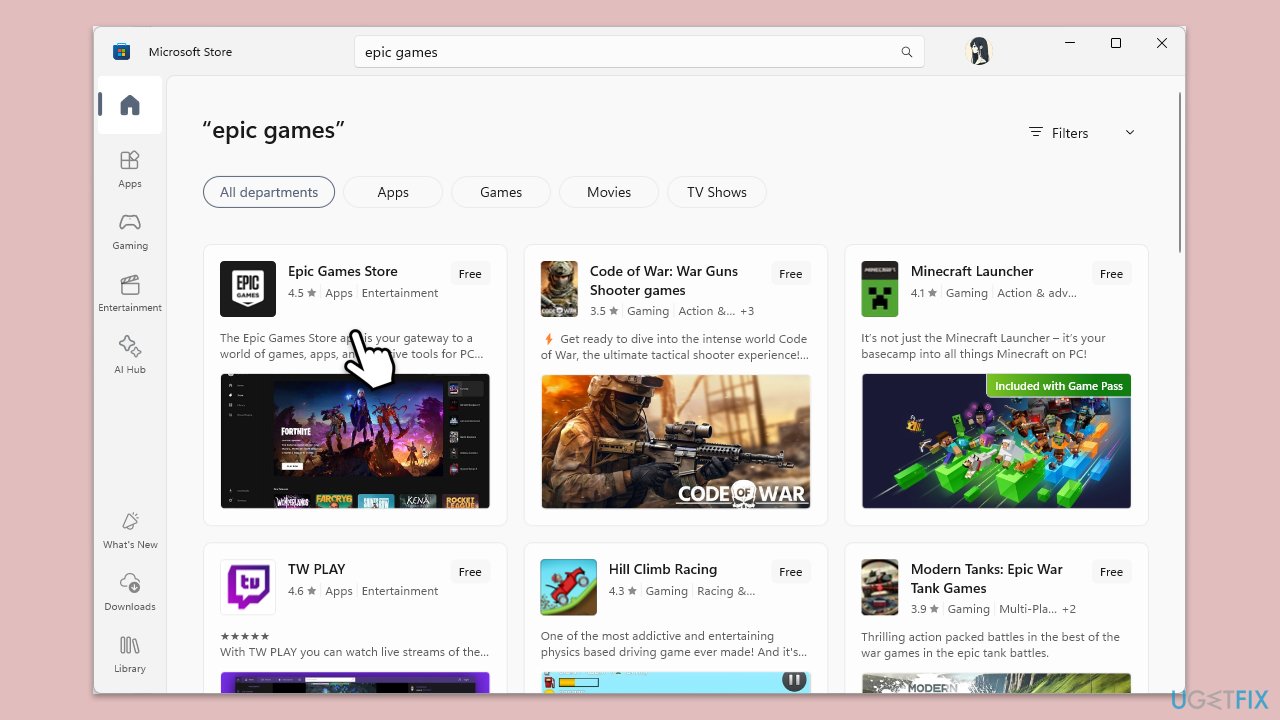 التثبيت عبر Microsoft Store