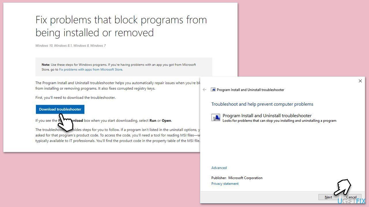 مستكشف أخطاء التثبيت أو إلغاء التثبيت