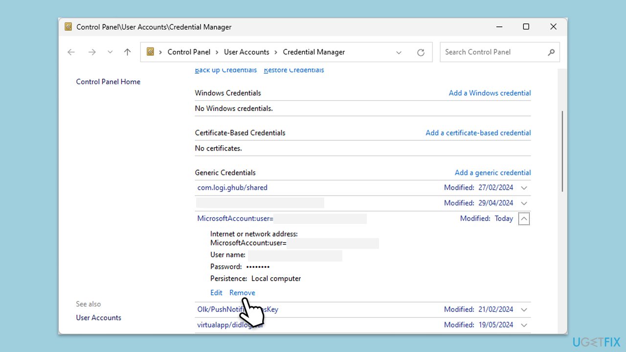 مسح بيانات الاعتماد