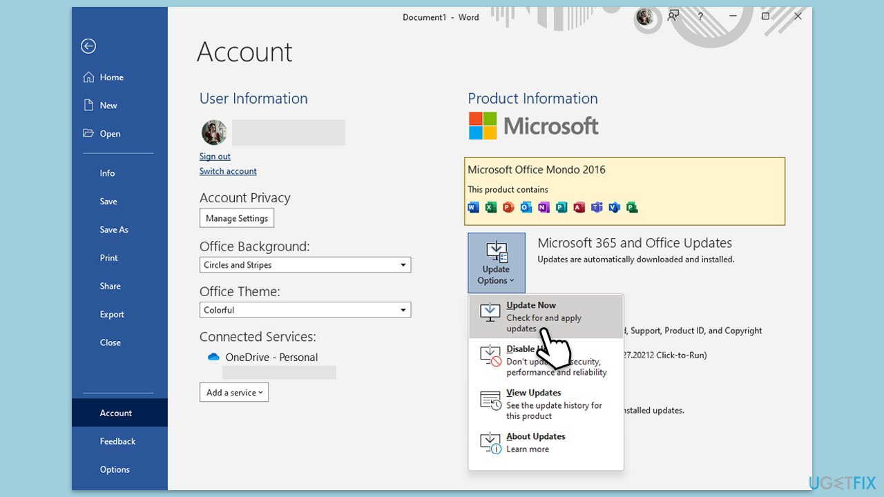 تحديث تطبيقات Office