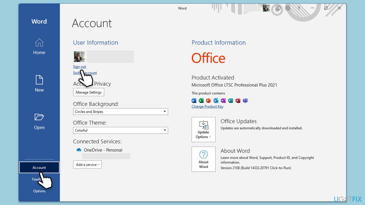 تسجيل الخروج من Office